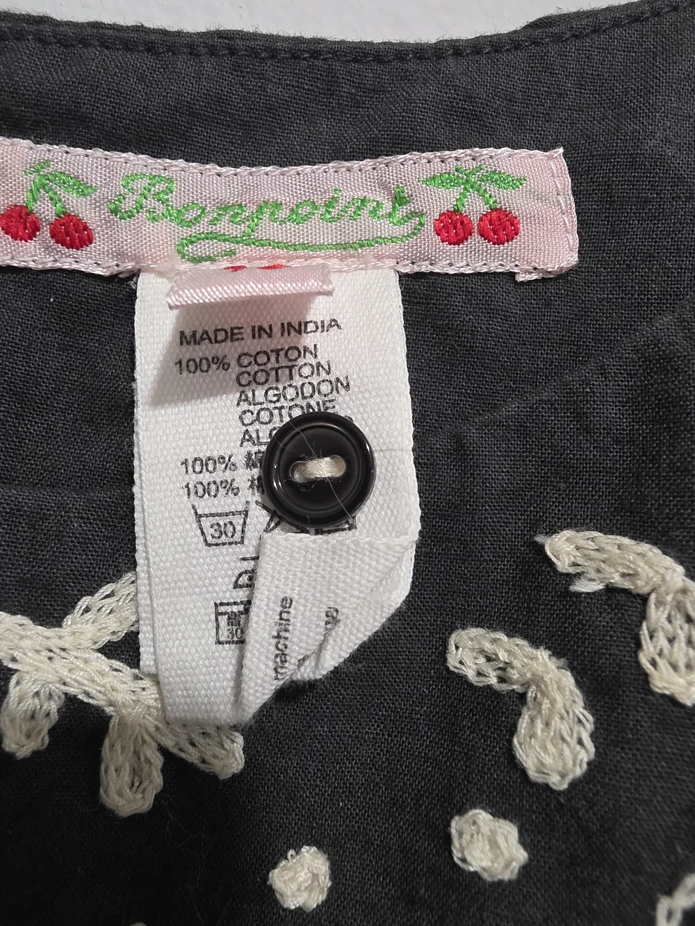 Bonpoint Gray Dress with Cream Floral Embroidery Size 10y